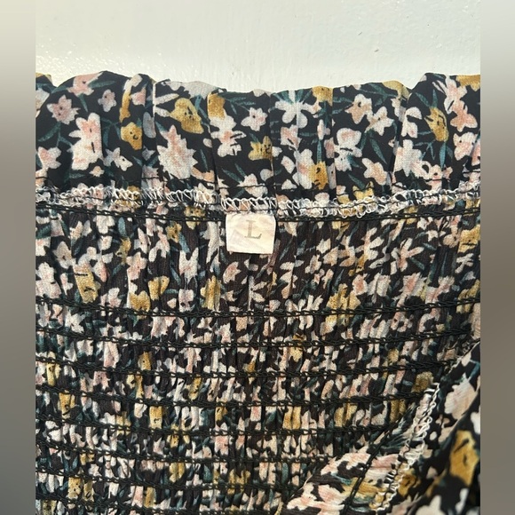 Smocked Floral Mini Dress Balloon Sleeves Size Large - Picture 3 of 3